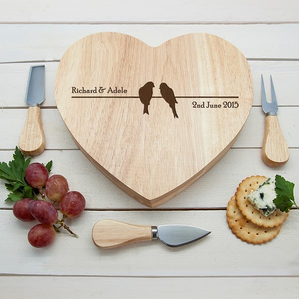 'Love Birds' Romantic Heart Cheese Board