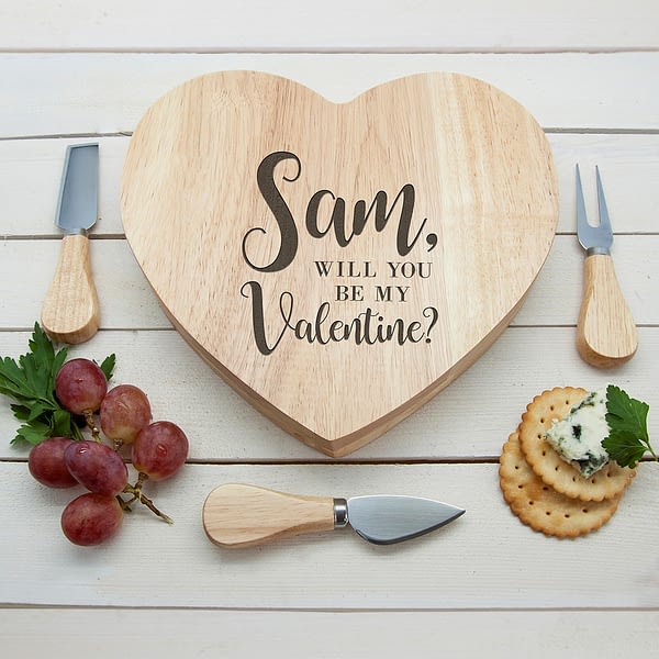 Engraved Be My Valentine Heart Cheese Board