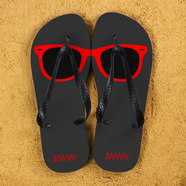 Holiday Style Personalised Flip Flops in Grey and Red