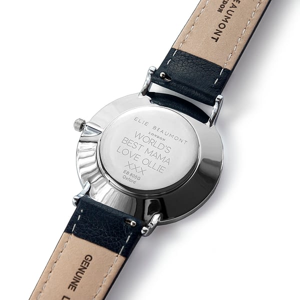 Modern - Vintage Personalised Leather Watch In Navy & Silver