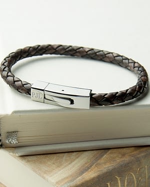 Personalised Men's Leather Bracelet With Tube Clasp