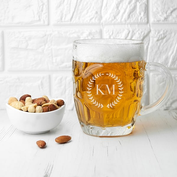 Wreath Mongorammed Dimpled Beer Glass