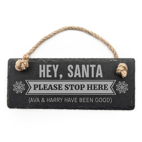 Personalised Hey Santa! Slate Hanging Sign