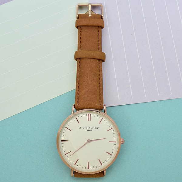 Modern - Vintage Personalised Leather Watch in Camel