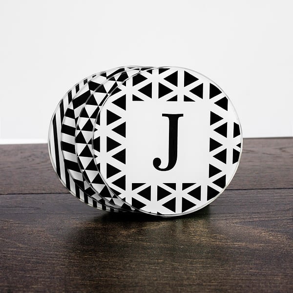 Set of Four Glass Coasters - Black & White Design