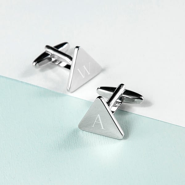 Personalised Rhodium Plated Triangle Cufflinks