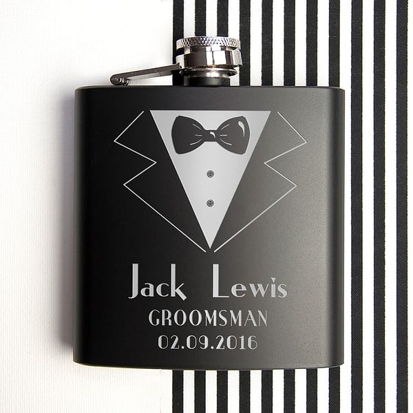 Thank You For Being My Groomsman Personalised Black Matte Hip Flask