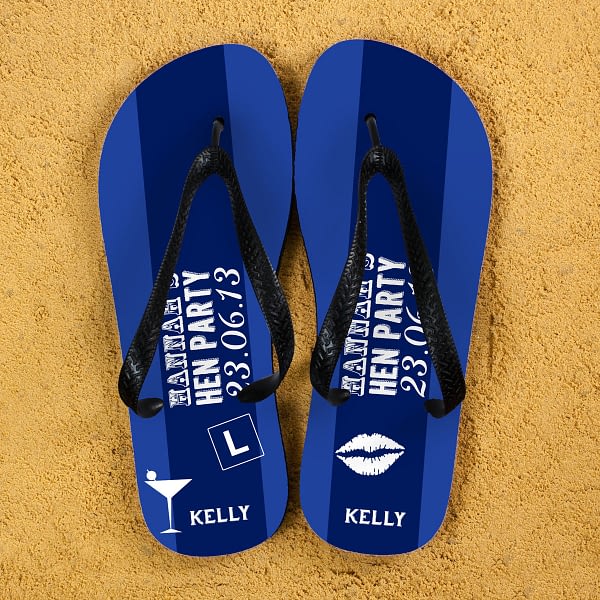 Hen Party Personalised Flip Flops in Dark Blue