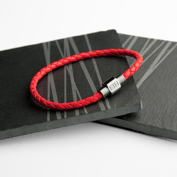 Personalised Unisex Woven Leather Bracelet In Scarlet Red