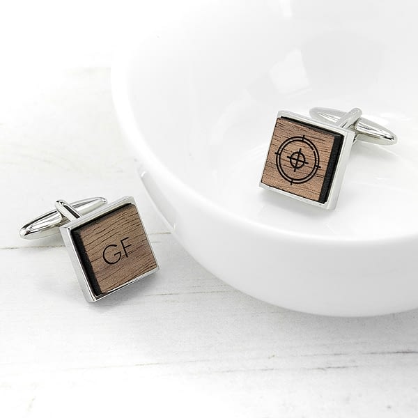 Iconic Hobbies Engraved Square Walnut Cufflinks