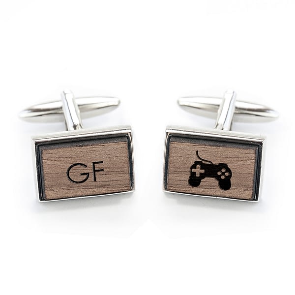 Iconic Hobbies Engraved Rectangle Walnut Cufflinks