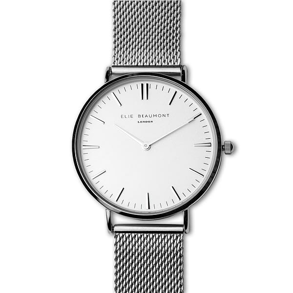 Personalised Metallic Mesh Strapped Watch With White Dial