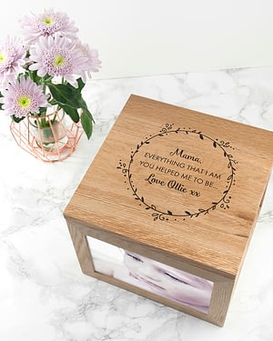 Personalised Thank You Mum Large Oak Photo Cube