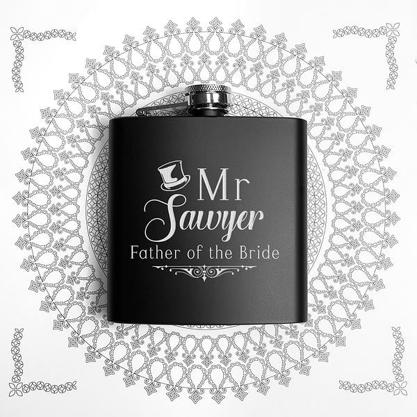 Father Of The Bride Personalised Black Matte Hip Flask