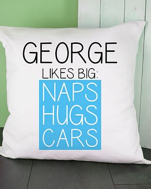 Personalised Blue This Baby Likes Cushion Cover