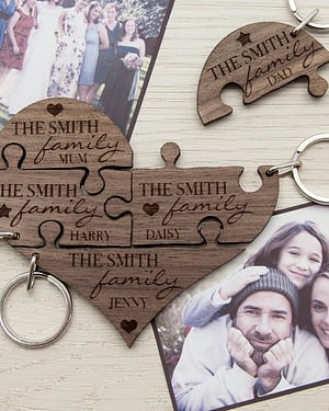 Our Family Heart Wooden Jigsaw Keyring