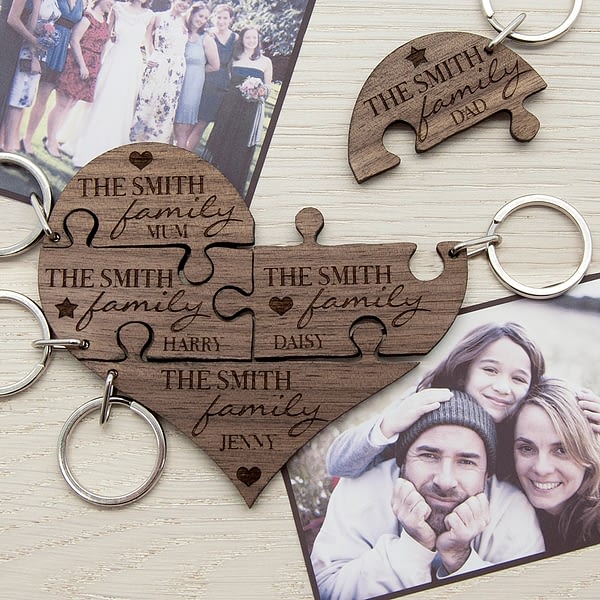 Our Family Heart Wooden Jigsaw Keyring