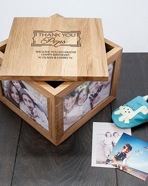 Personalised Thank You Large Oak Photo Keepsake Box