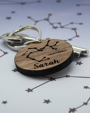 Round Wooden Key Ring - Zodiac sign and name