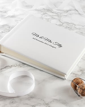 Engraved White Leather Photo Album