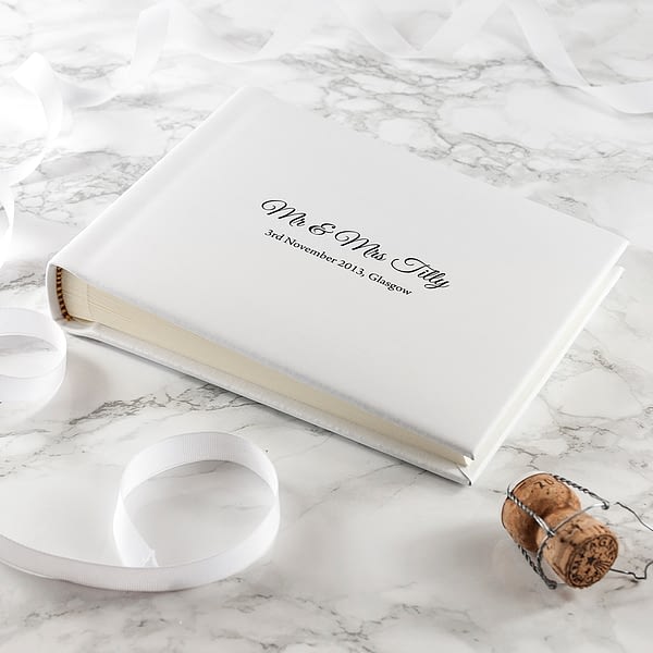 Engraved White Leather Photo Album