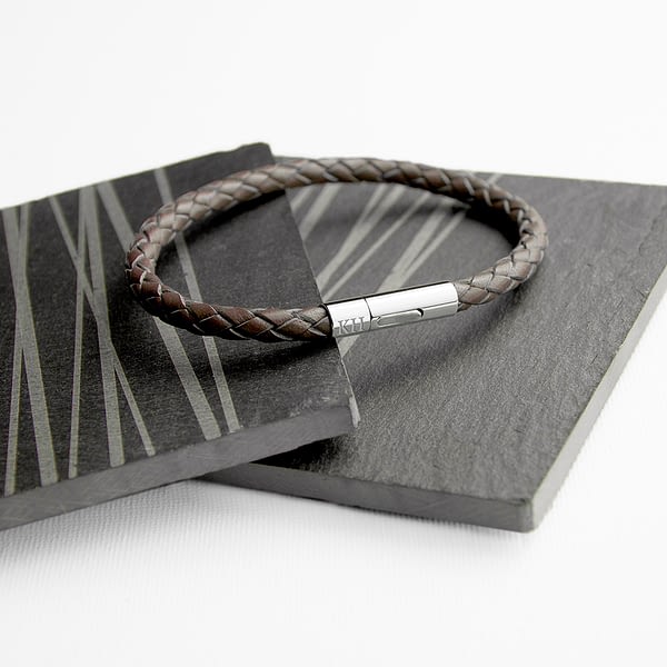 Personalised Men's Capsule Tube Woven Bracelet In Cedar Brown