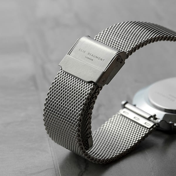 Personalised Metallic Mesh Strapped Watch With White Dial