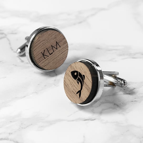 Iconic Hobbies Engraved Round Walnut Cufflinks