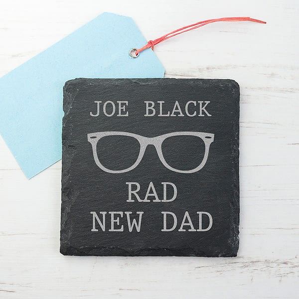 Rad New Dad Square Slate Keepsake