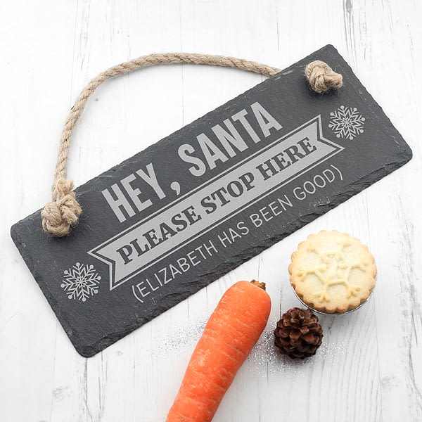 Personalised Hey Santa! Slate Hanging Sign