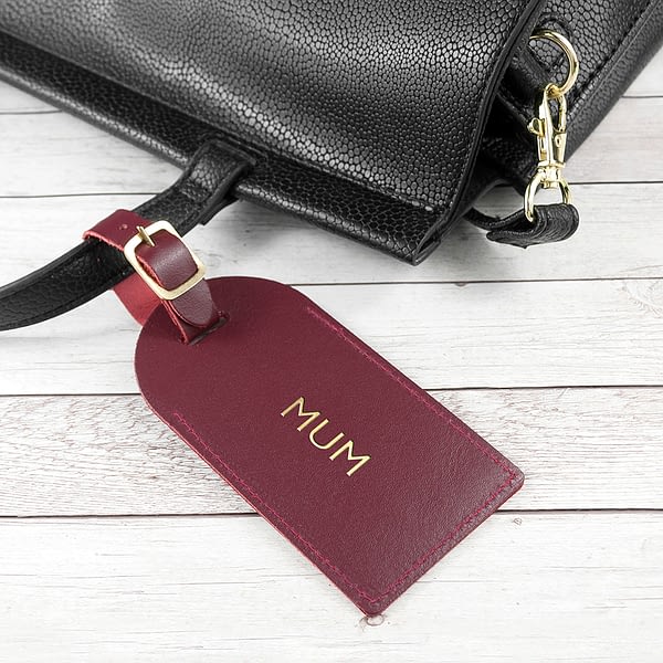 Personalised Burgundy Foiled Leather Luggage Tag