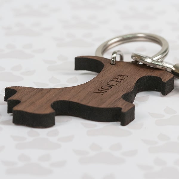 Walnut Wood Dog Shaped Keyring