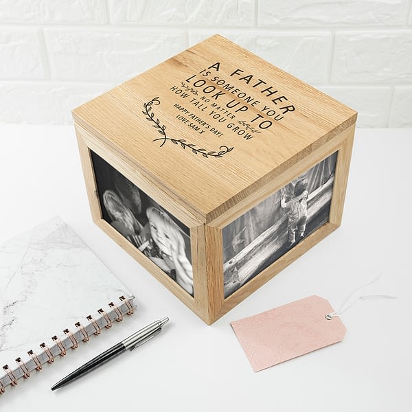 Personalised Father Is Oak Photo Keepsake Box