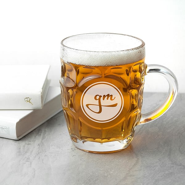 Round Monogrammed Dimpled Beer Glass