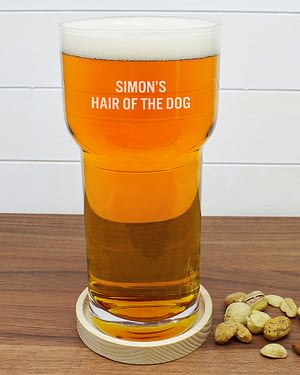 Personalised LSA Pint Glass With Ash Wood Coaster