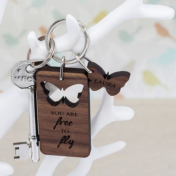 Butterfly Walnut Keyring