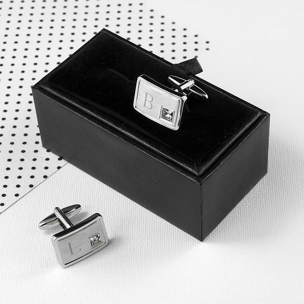 Personalised Brushed Silver Cufflinks With Crystal