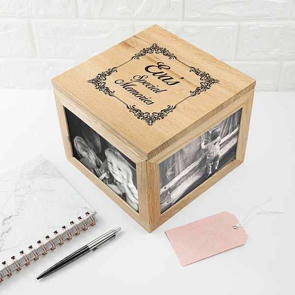 Vintage Style Oak Photo Keepsake Box