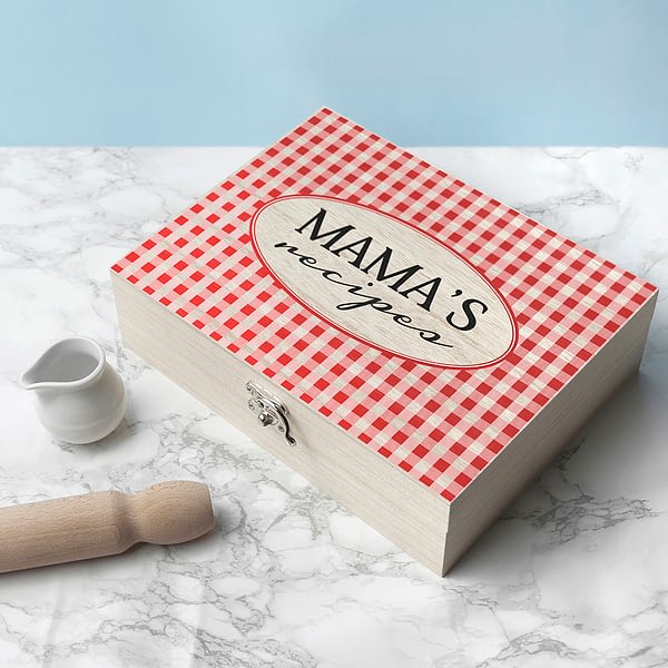 Personalised Gingham Red Recipe Box