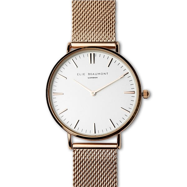 Personalised Rose Gold Mesh Strapped Watch With White Dial