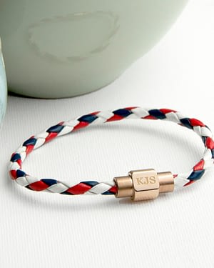 Personalised Men's Nautical Leather Bracelet With Gold Clasp