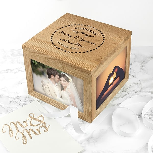 Couples' Oak Photo Keepsake Box with Heart Frame