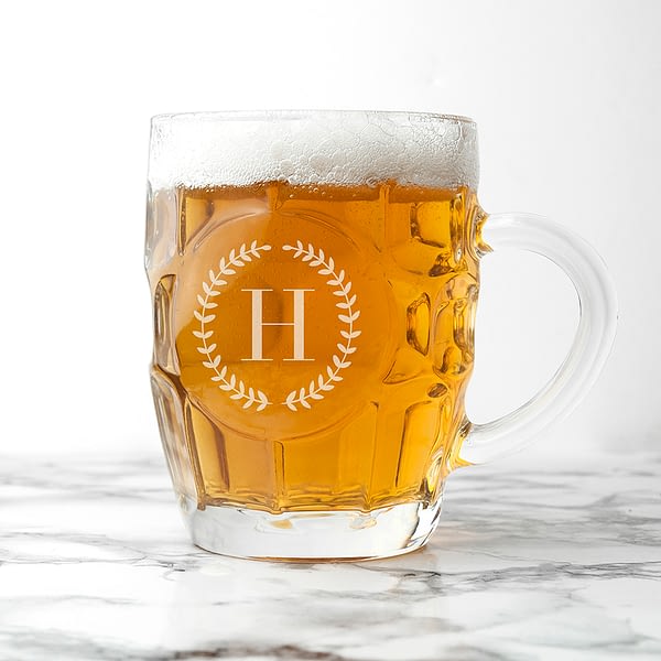 Wreath Mongorammed Dimpled Beer Glass