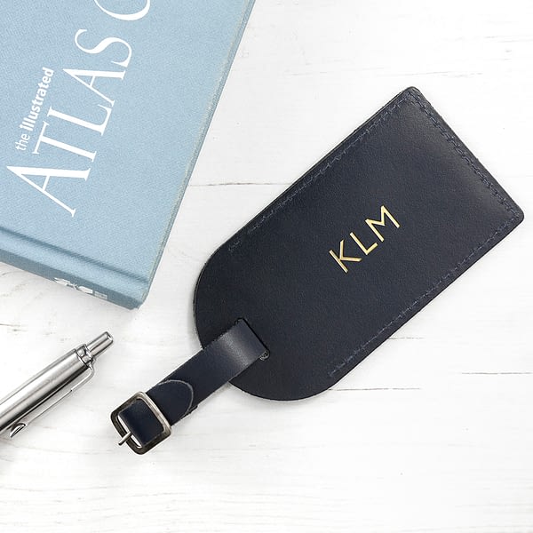 Personalised Navy Foiled Leather Luggage Tag