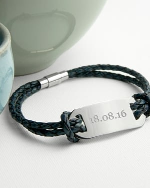 Personalised Men's Statement Leather Bracelet In Navy