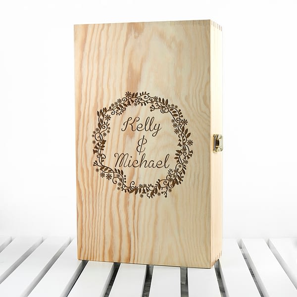 Personalised Couple Name In Floral Frame Wine Box