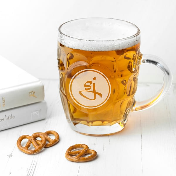 Round Monogrammed Dimpled Beer Glass