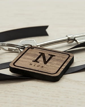 Square Wooden Key Ring - Initial and Name