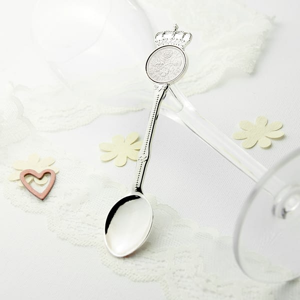 Personalised Silver Plated Lucky Sixpence Teaspoon