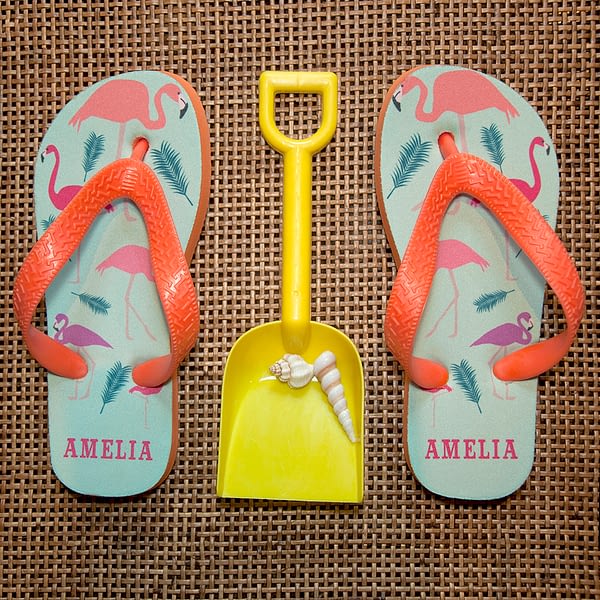 Fabulous Flamingos Child's Personalised Flop Flops